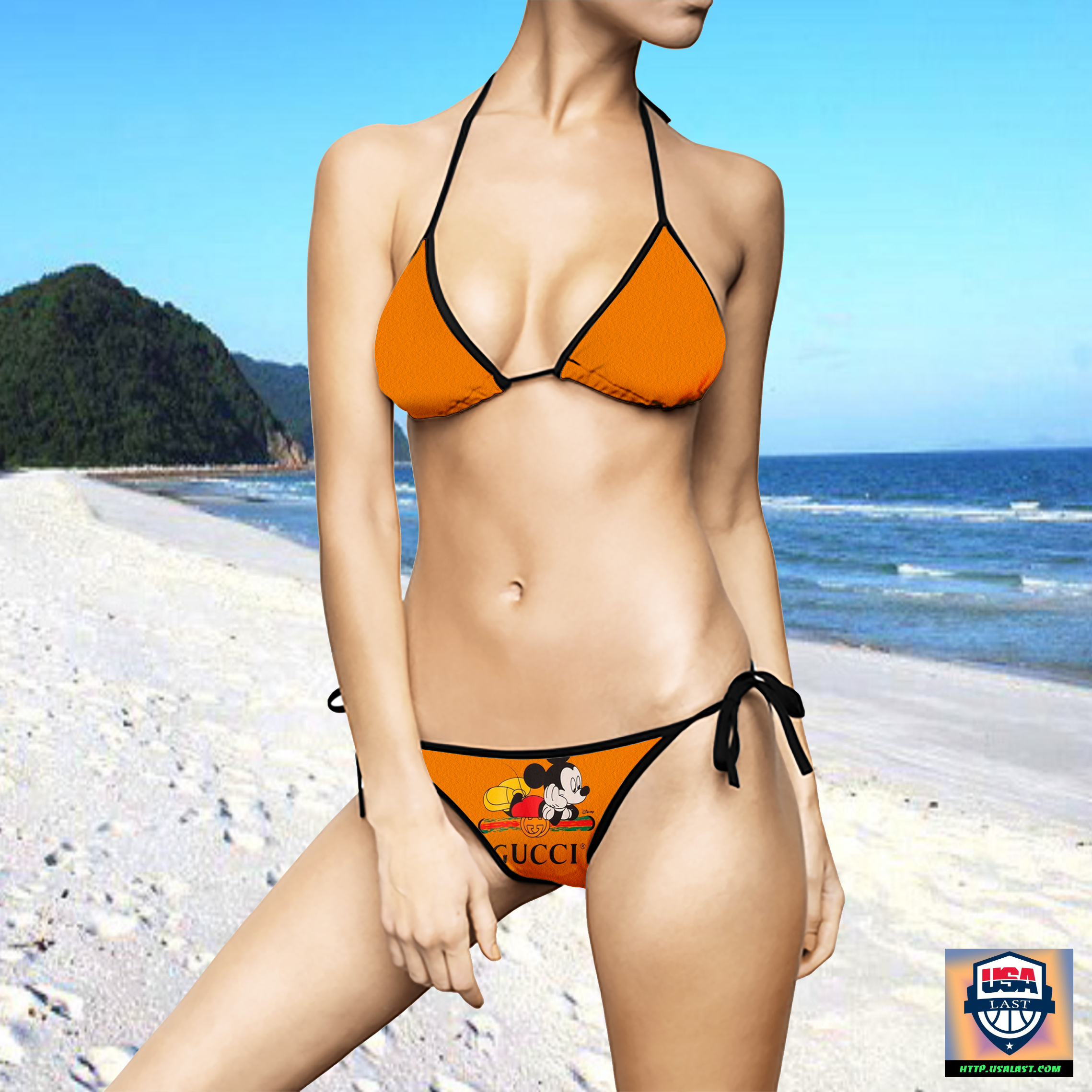 (Big Sale) Available Mickey Mouse Gucci Orange 2Pcs Bikini Women Swimsuits