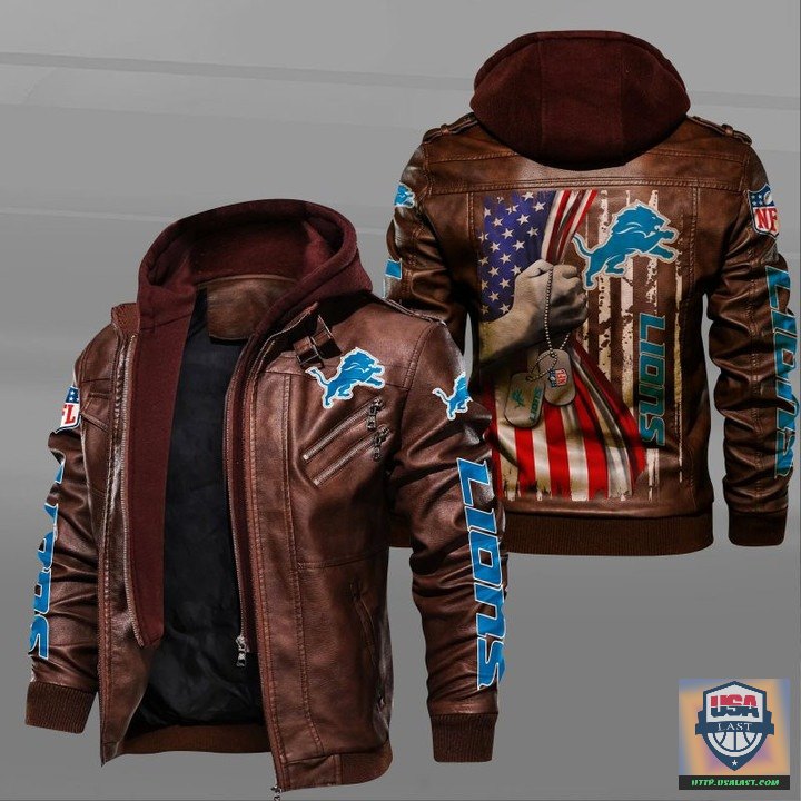 Up to 20% Off Detroit Lions Military Dog Tag Leather Jacket