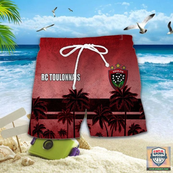 Luxurious RC Toulonnais Rugby Palm Tree Hawaiian Shirt Beach Short