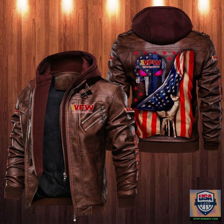 Special Veterans of Foreign Wars Punisher Skull Leather Jacket