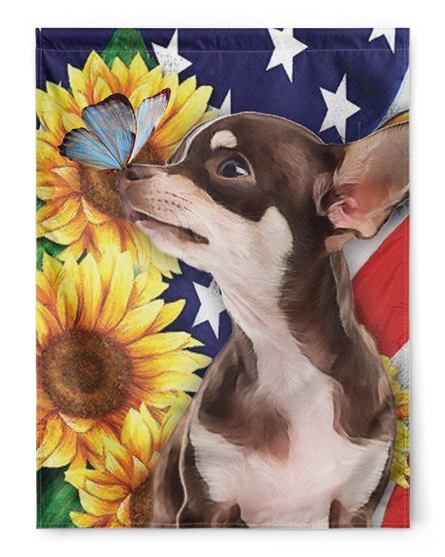 Chihuahua with sunflower usa independence flag