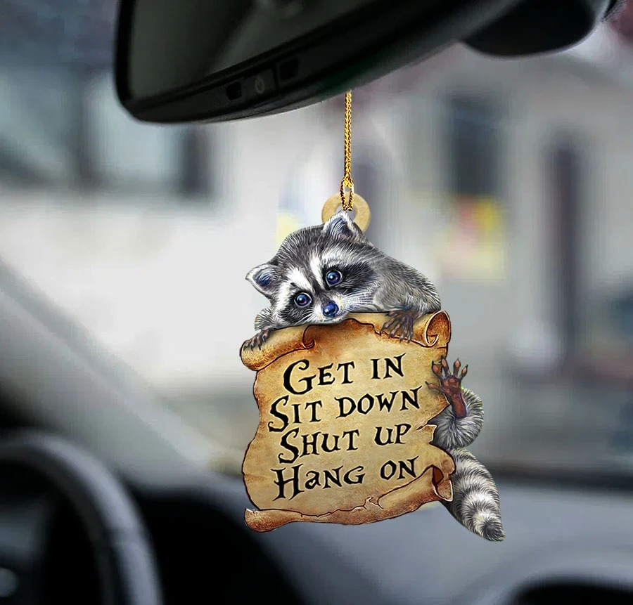 Raccoon get in sit down shut up hang on car hanging ornament