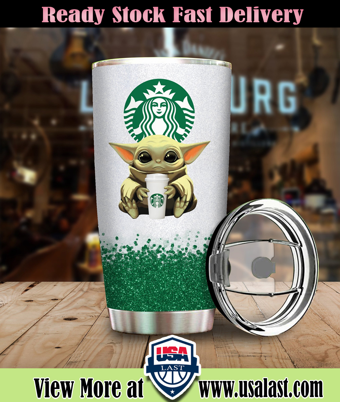 Baby Yoda Hold Starbucks Coffee Steel Tumbler