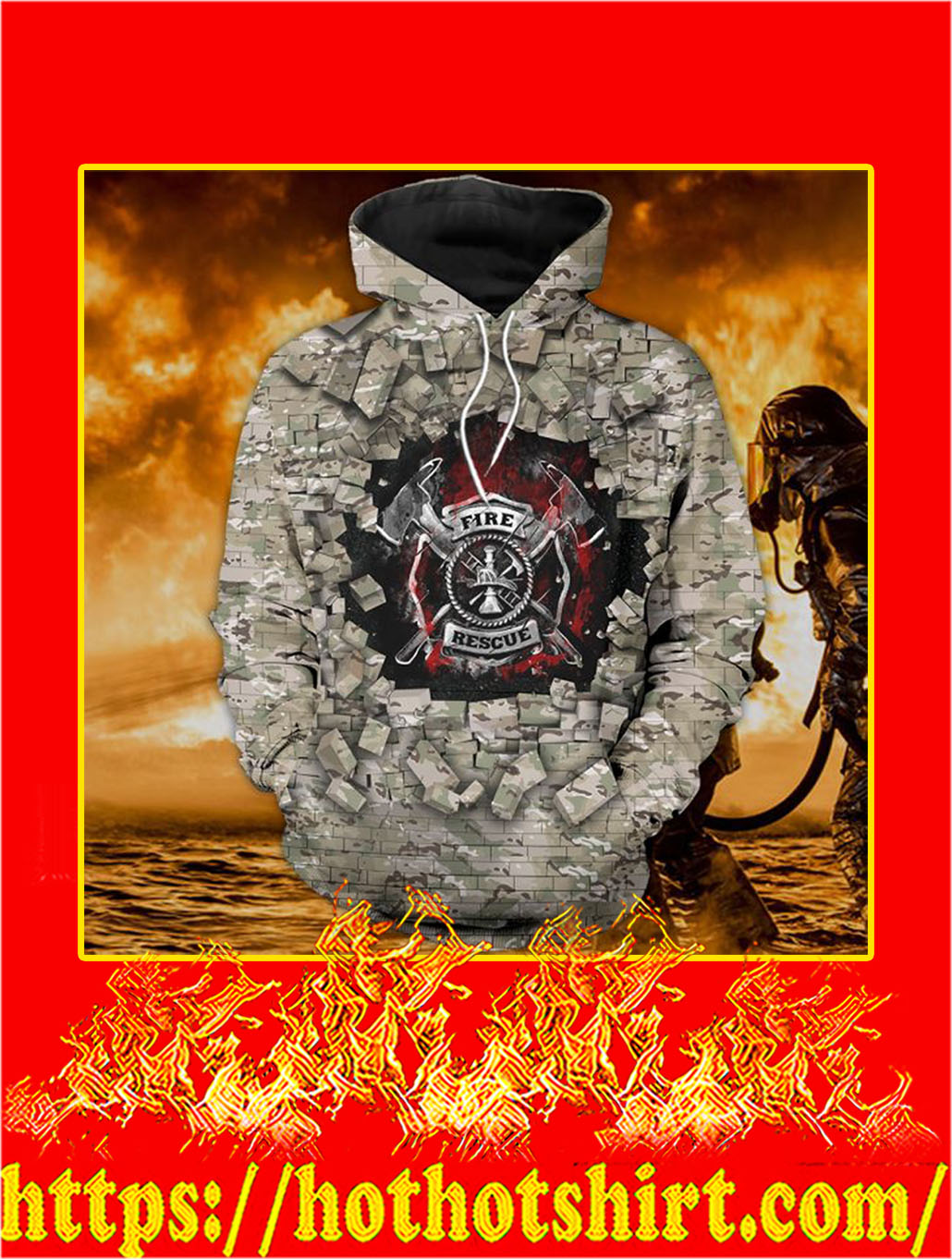 3D Printed Firefighter Camo Wall Clothing Hoodie