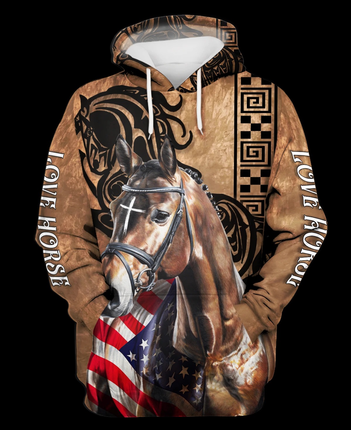 Love Horse american flag 3D polo shirt and hoodie