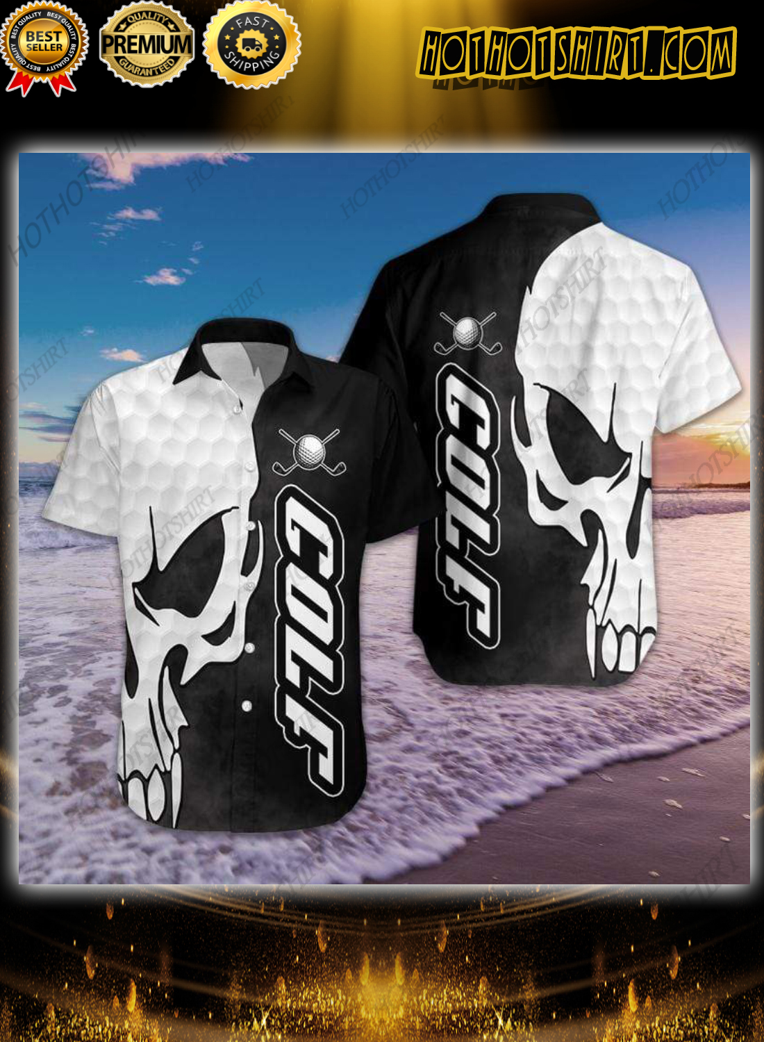 Black And White Golf Skull Hawaiian Shirt