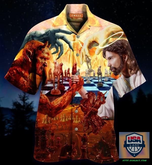 Best-Buy Devil and Jesus arm wrestling hawaiian shirt