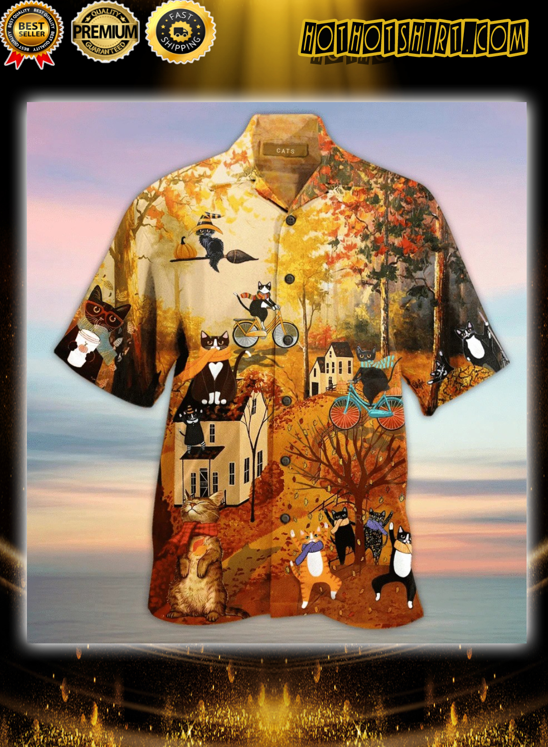 Happy Fall Y’All Cats Unisex Hawaiian Shirt