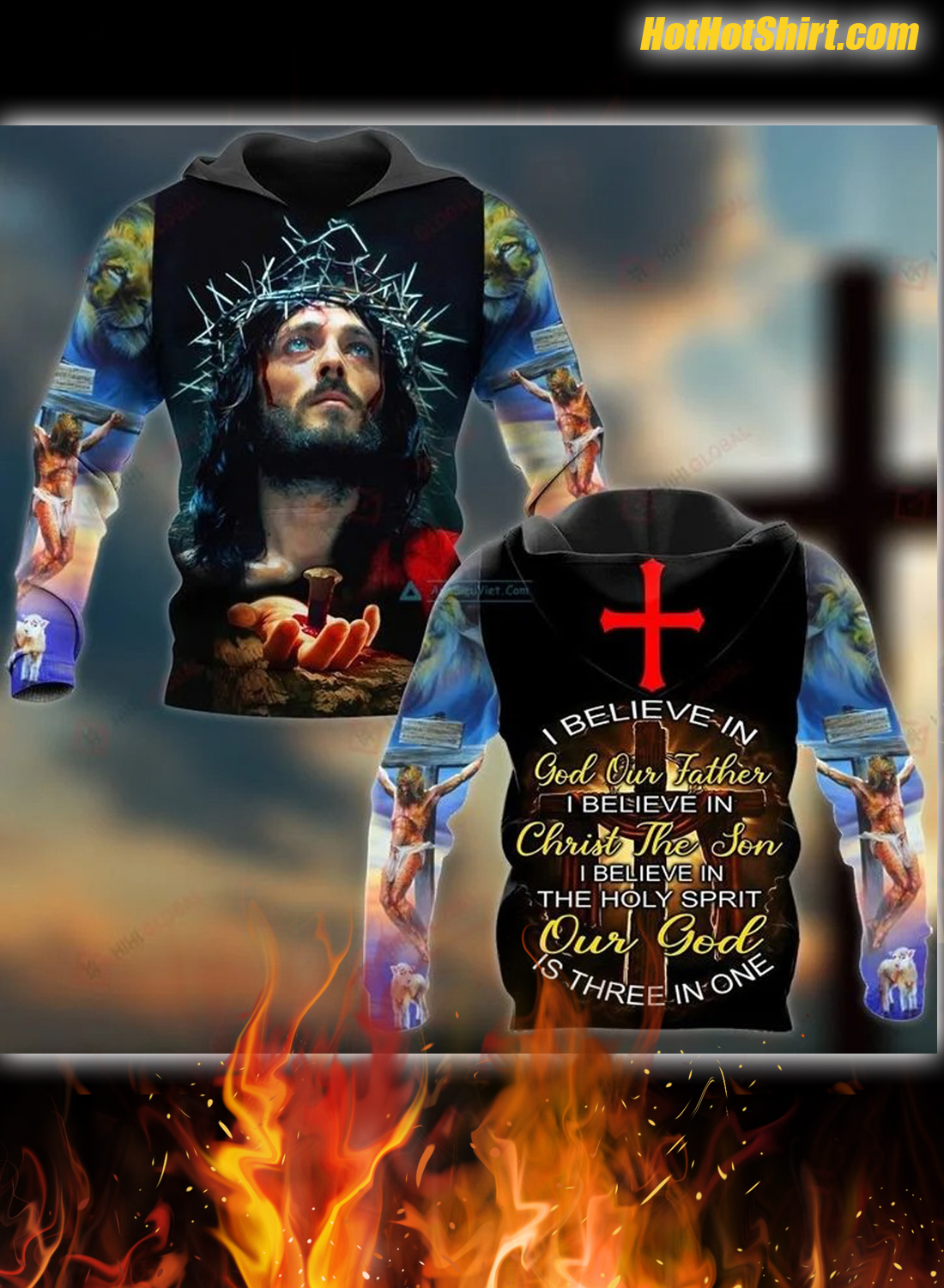 I believe in god our father all over printed 3D hoodie