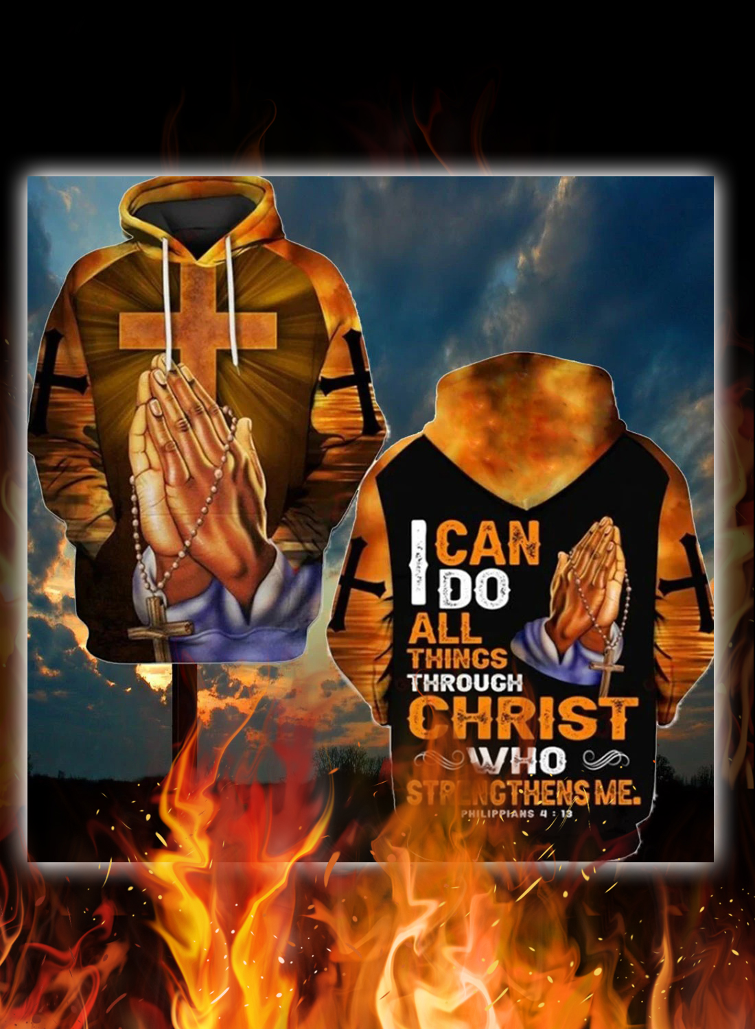 I can do all things through christ hand cross 3d hoodie