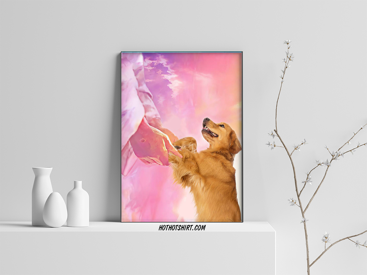 Jesus and golden retriever to the beautiful world poster