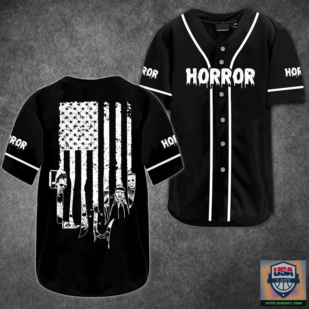Cool Horror Movie American Flag Black Baseball Jersey