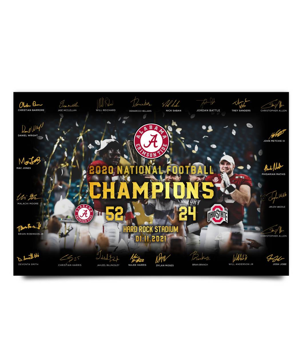 Alabama Crimson 2020 National Football Champion Player Signatures Poster
