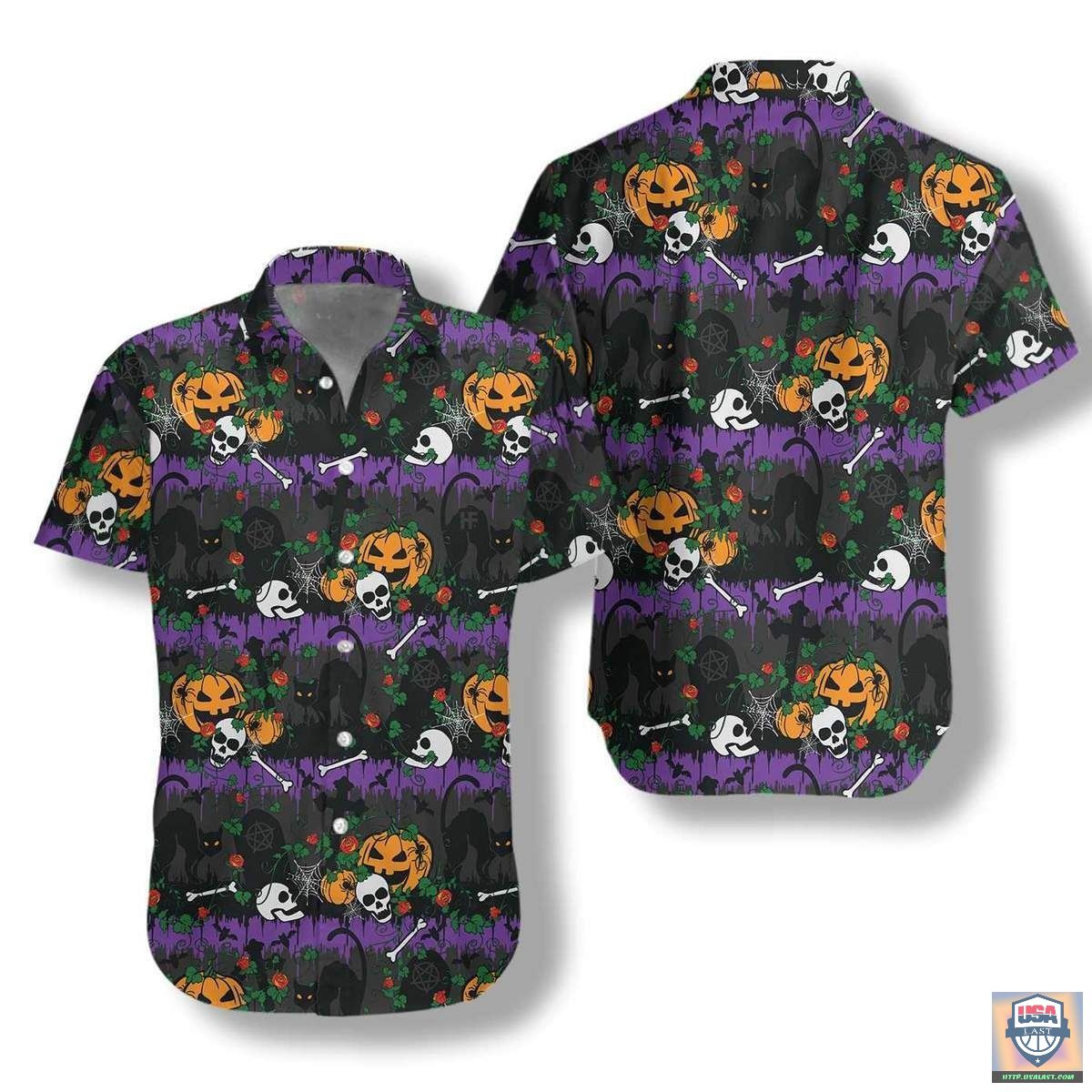 Halloween Pumpkin And Black Cats Hawaiian Shirt