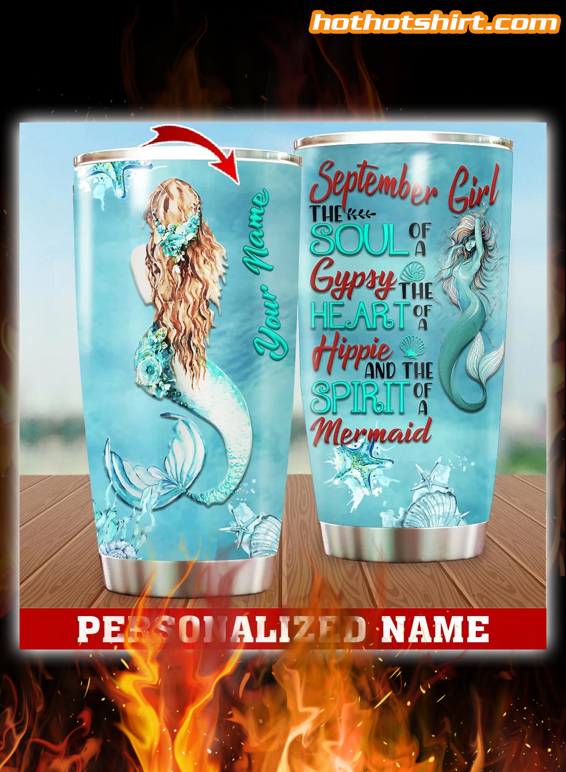 Personalized Custom Name September Girl Mermaid Tumbler