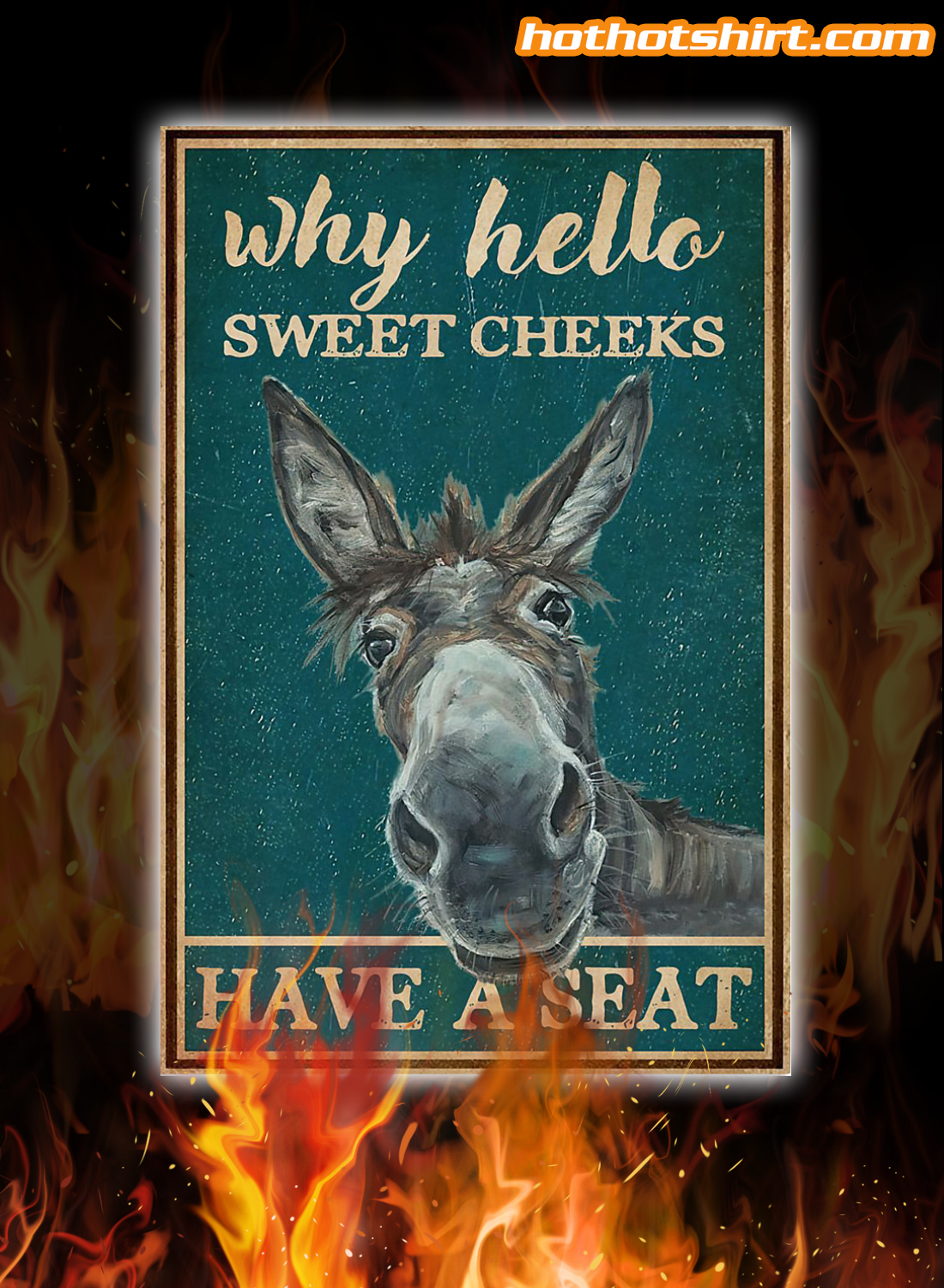 Retro Teal Donkey why hello sweet cheeks have a seat poster