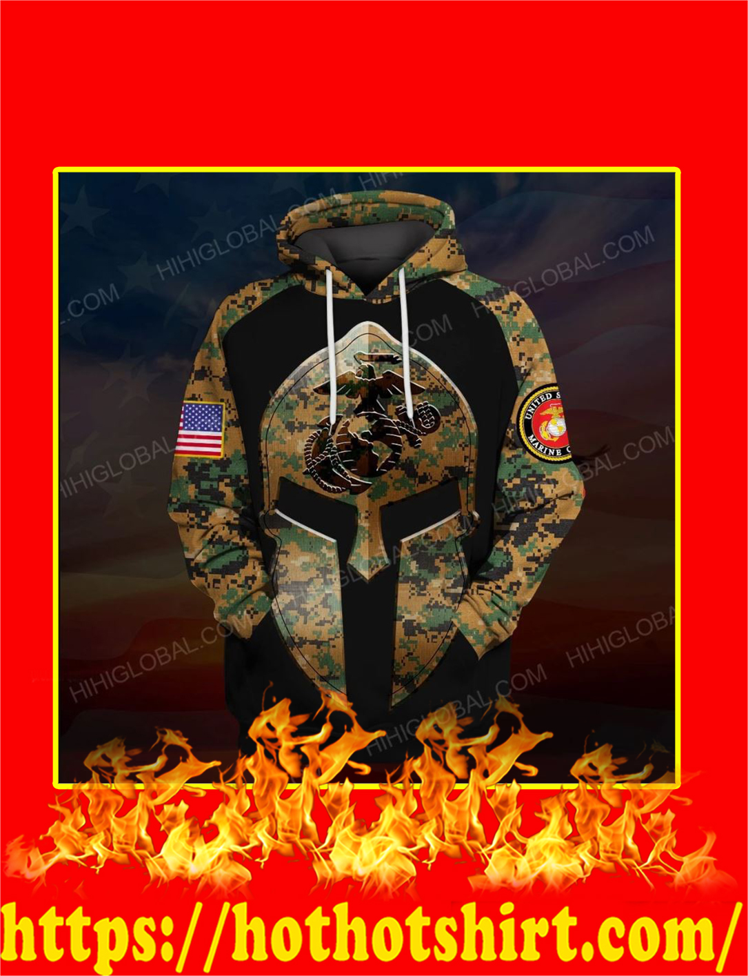 US Marine Corps Spartan All Over Printed 3d Hoodie and T-shirt