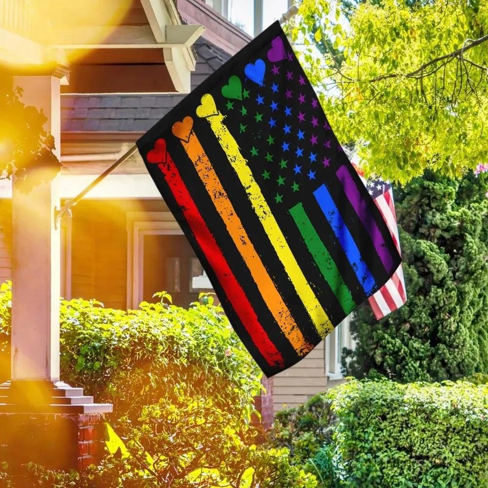 Premium LGBT Rainbow Hearts House Flag Garden Flag