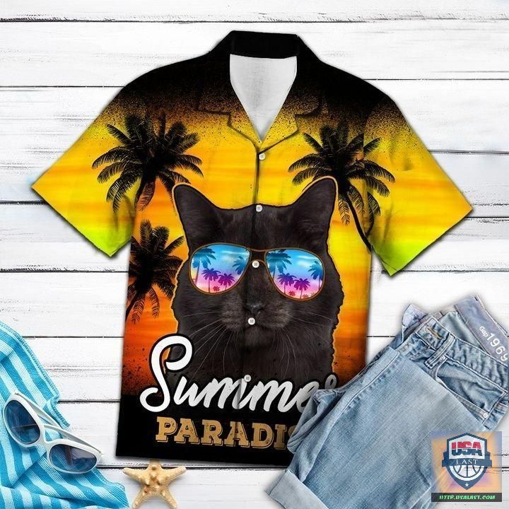 Top Alibaba Black Cat Summer Paradise Hawaiian Shirt
