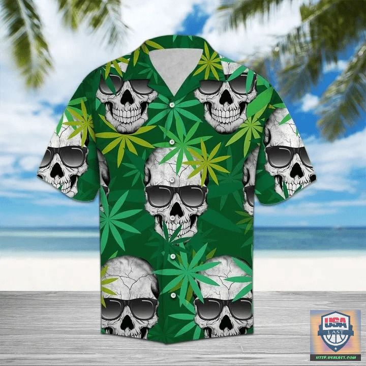 Shopping Green Weed Skull Hawaiian Shirt