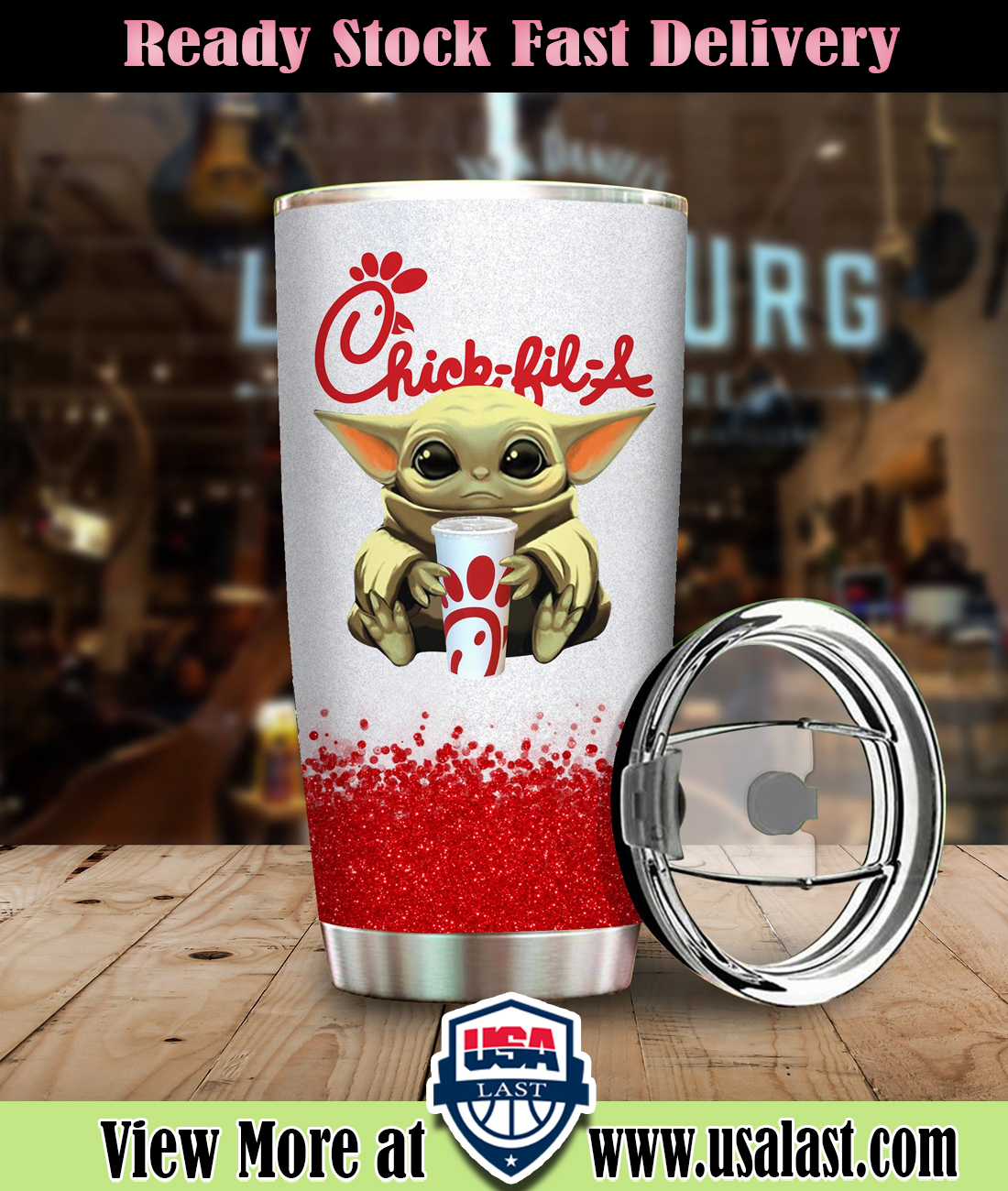 Baby Yoda Holding Chick-Fil-A Steel Tumbler