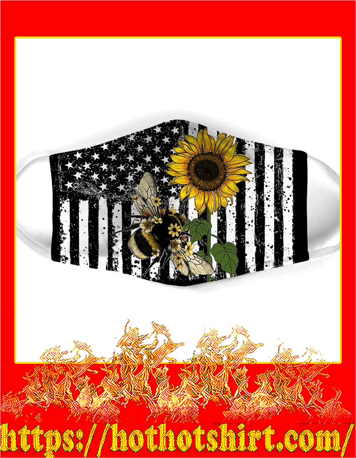 Bee sunflower american flag face mask