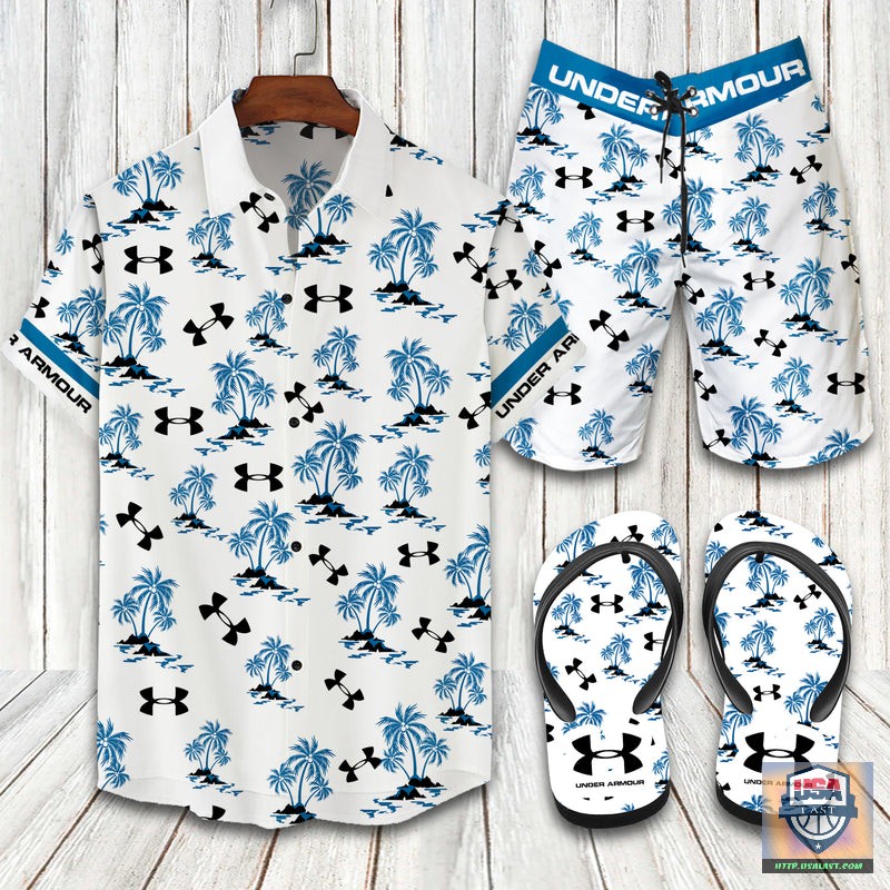Available Under Armour White Blue Hawaiian Shirt Beach Short