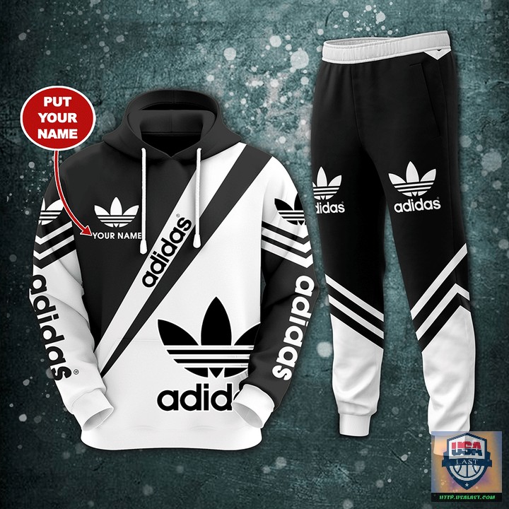 NEW Adidas Black White Personalized Luxury Hoodie Jogger Pants 05