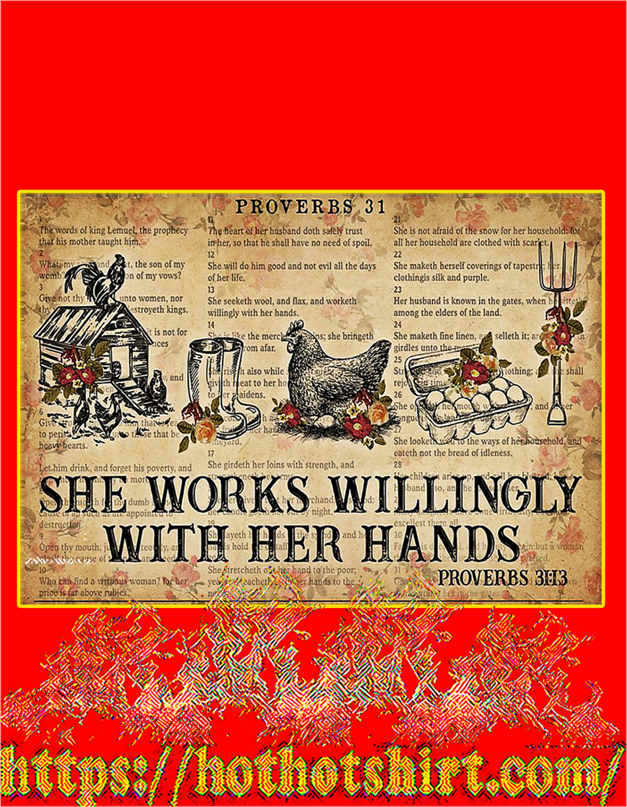 Chicken She works willingly with her hands poster
