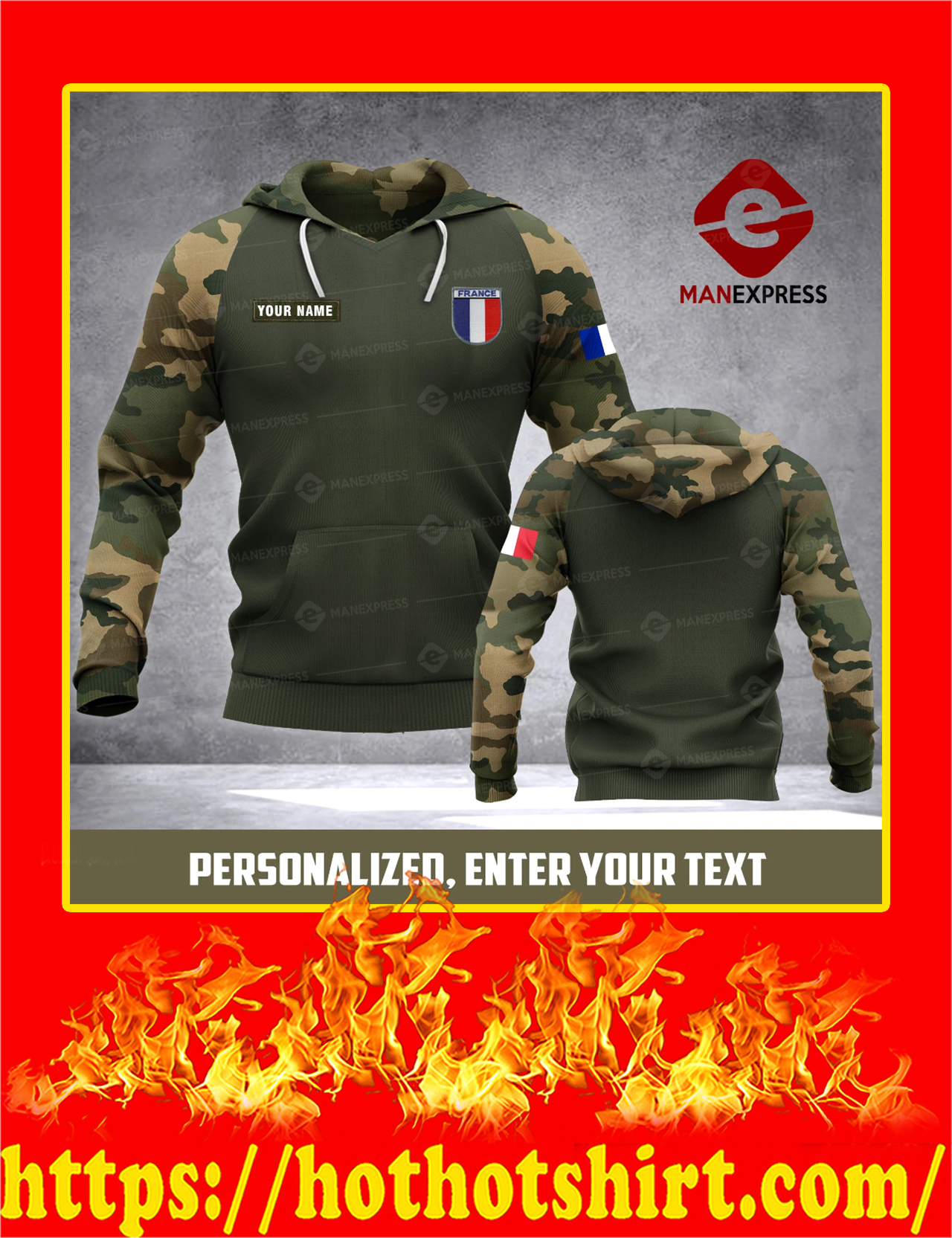 Customize Custom Name Army French All Over Print 3d hoodie