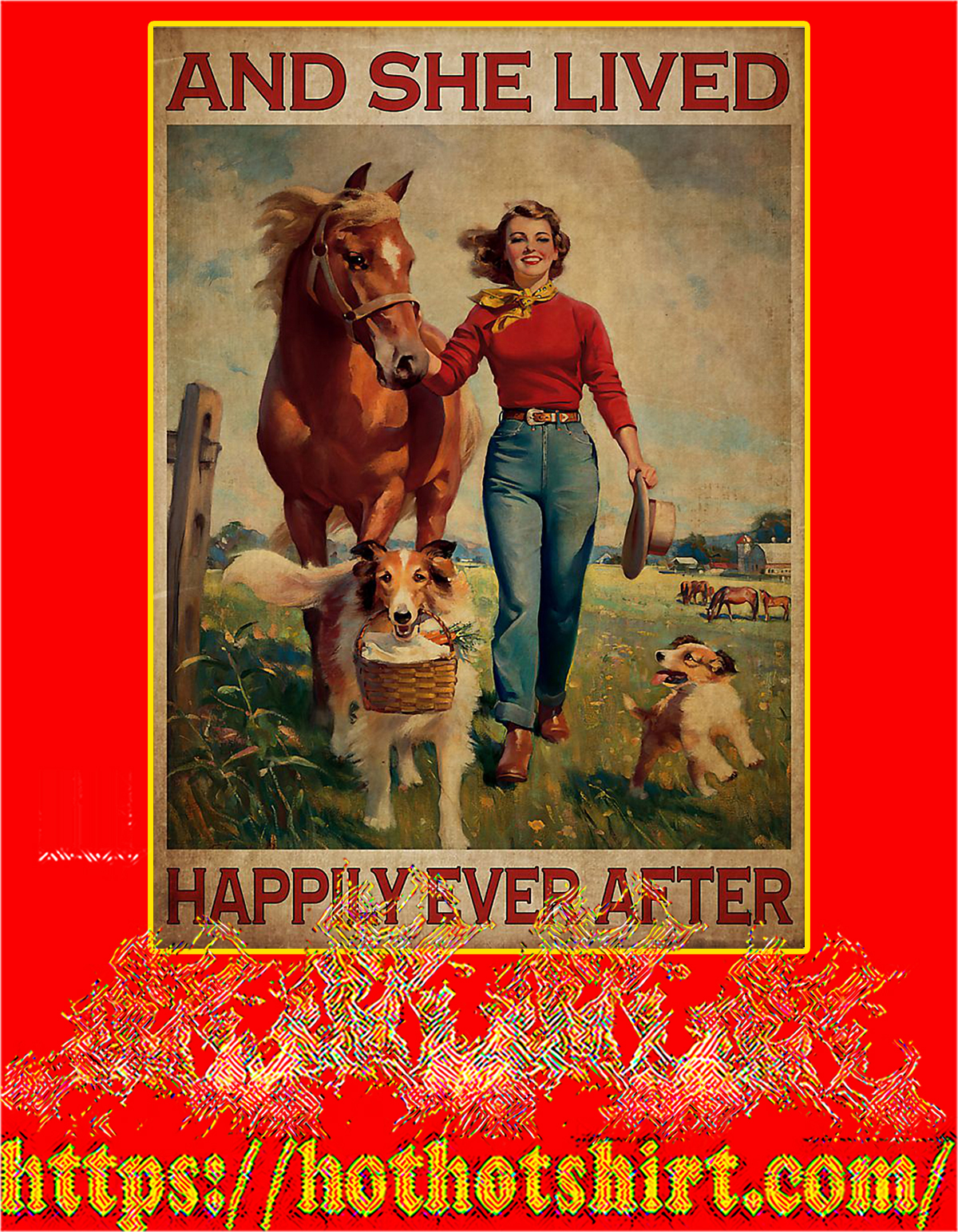 Girl with horse and dog lived happily ever after poster