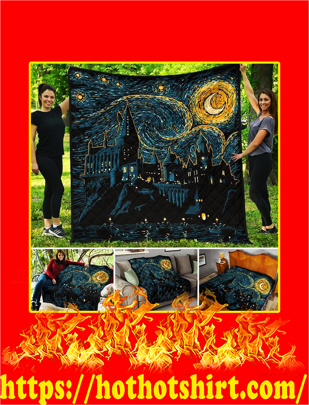 Hogwarts Starry Night Quilt Blanket
