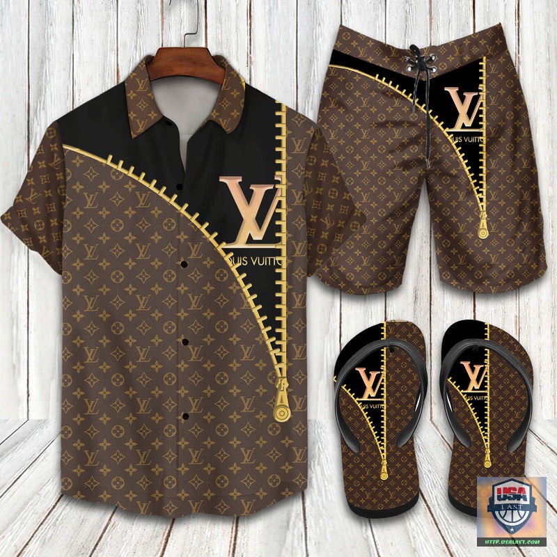 (Big Sale) Louis Vuitton Zipper Hawaiian Shirt Beach Short