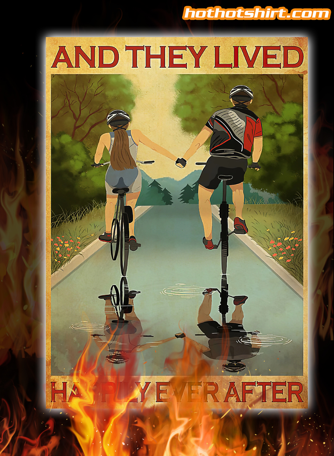 Couple Cycling Husband and Wife cycling partners for life poster