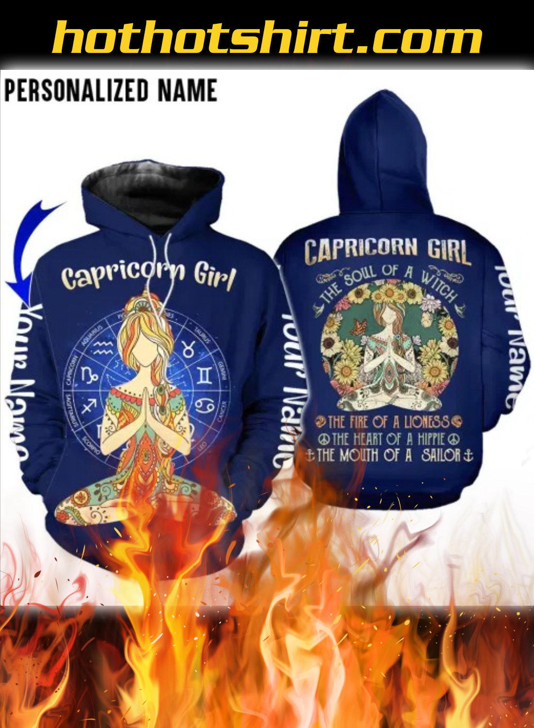 Personalized Name Capricorn Hippie Girl 3D All Over Printed Hoodie