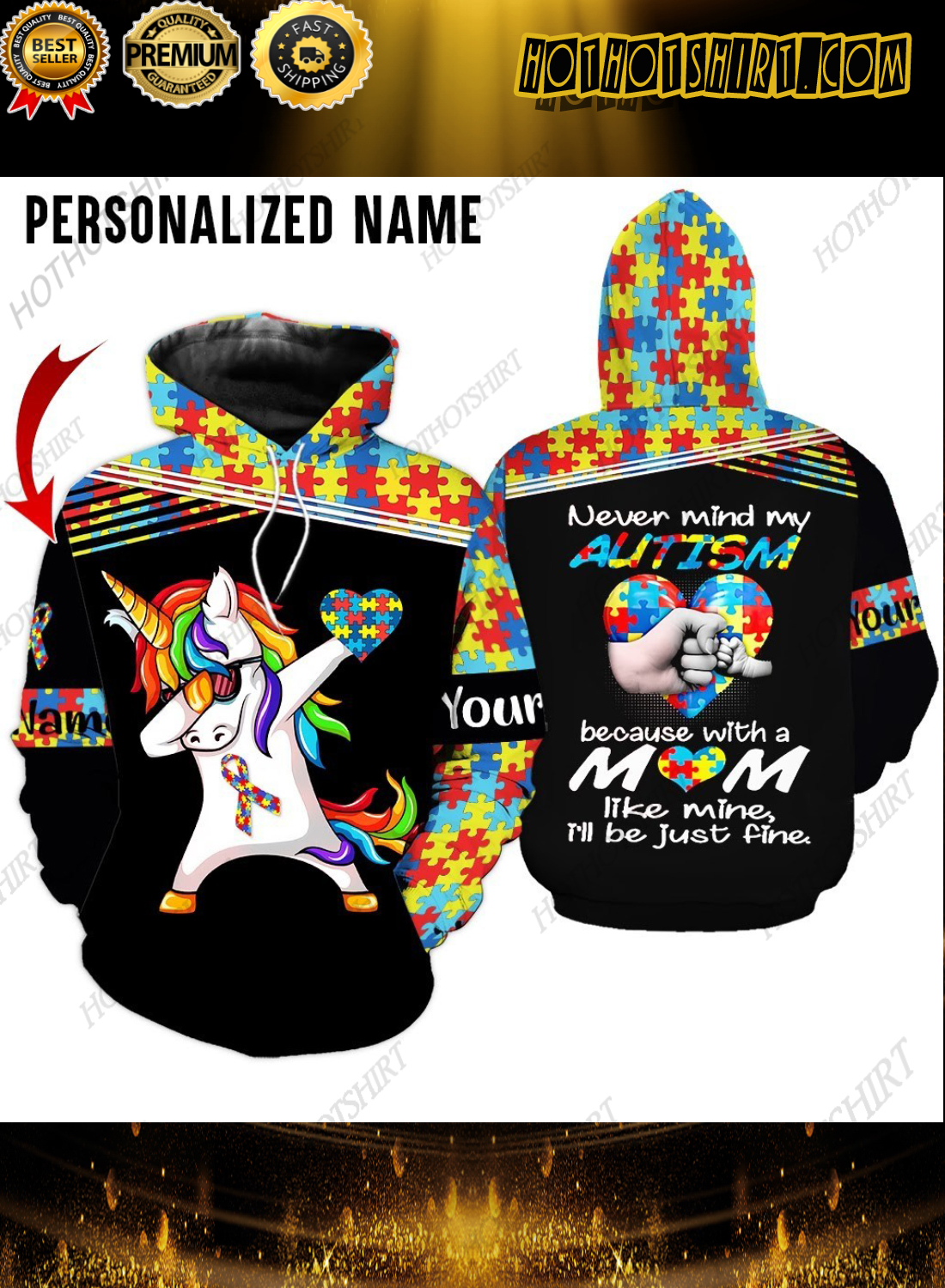 Personalized Name Unicorn Never Mind My Autism 3D Hoodie And Shirts
