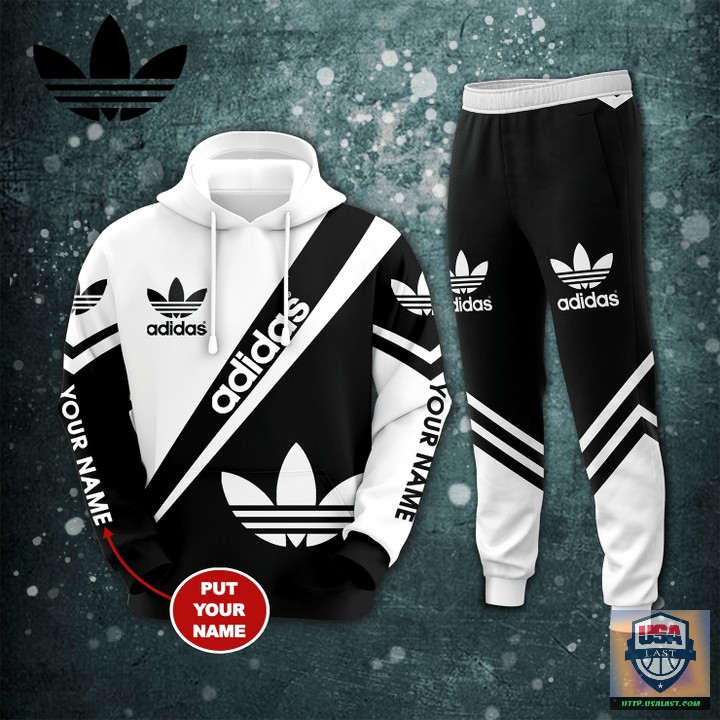 NEW Adidas Black White Sport Personalized Hoodie Jogger Pants 29