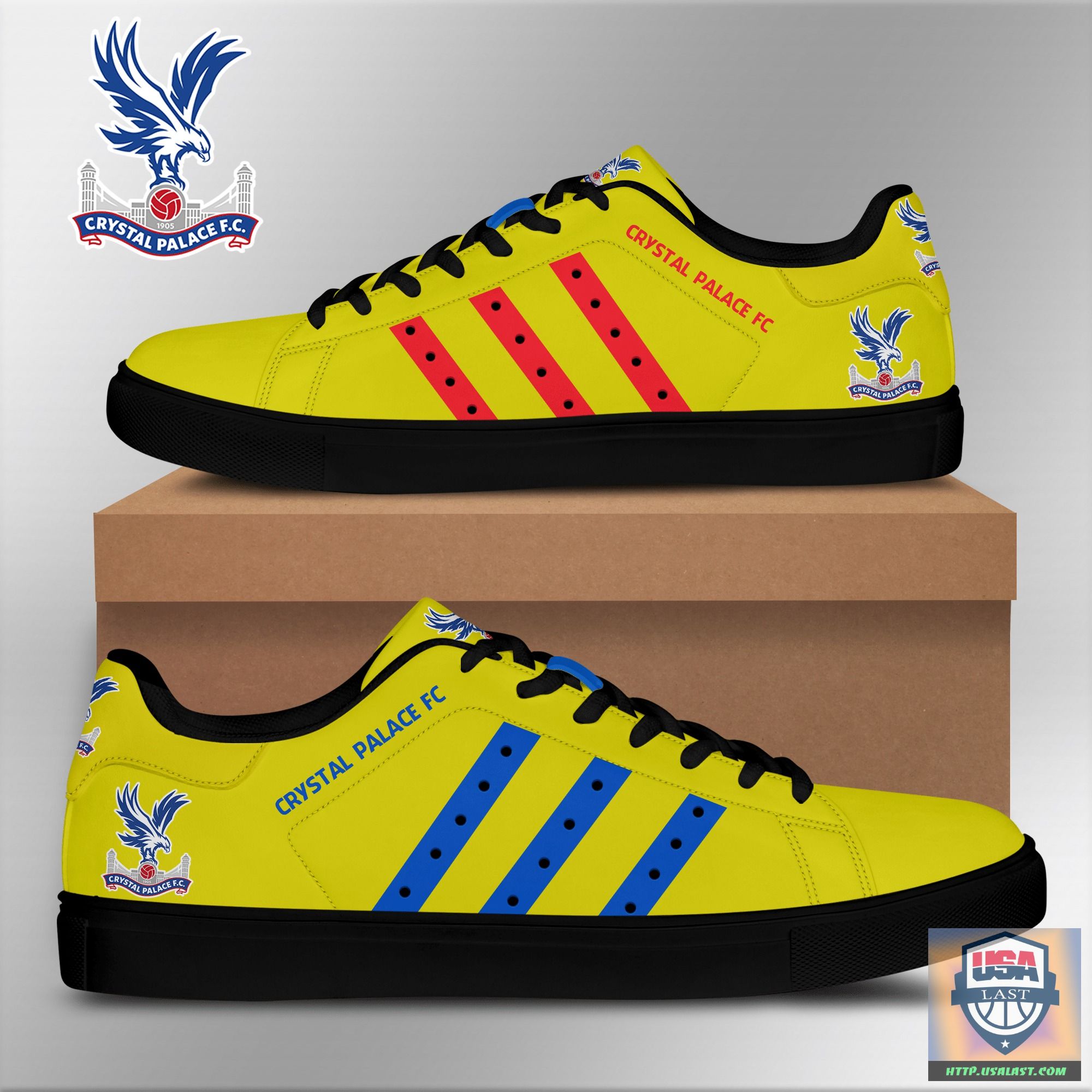 2022 Hot Sale EPL Crystal Palace FC Yellow Stan Smith Shoes – Blue Red Lines