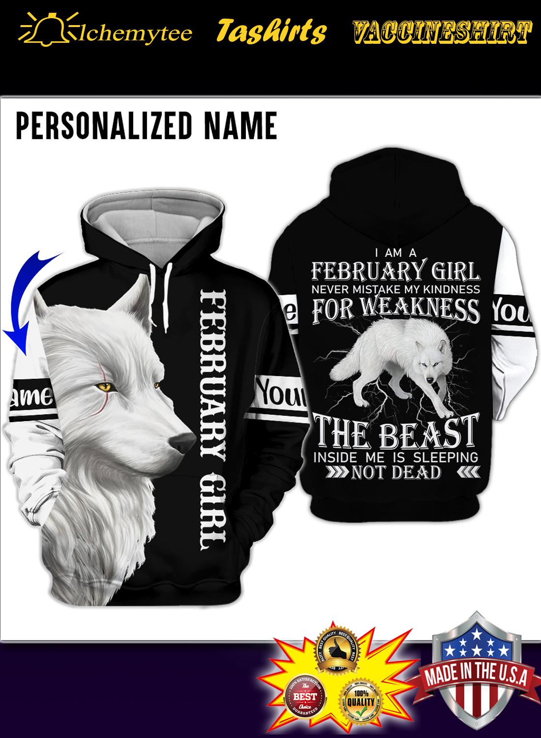 Personalized Name Wolf I Am A February Girl 3D Hoodie