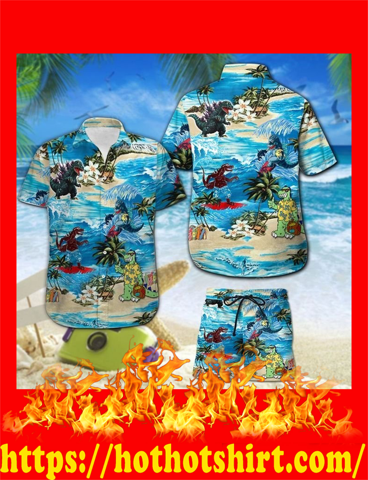Godzilla hawaiian shirt and short