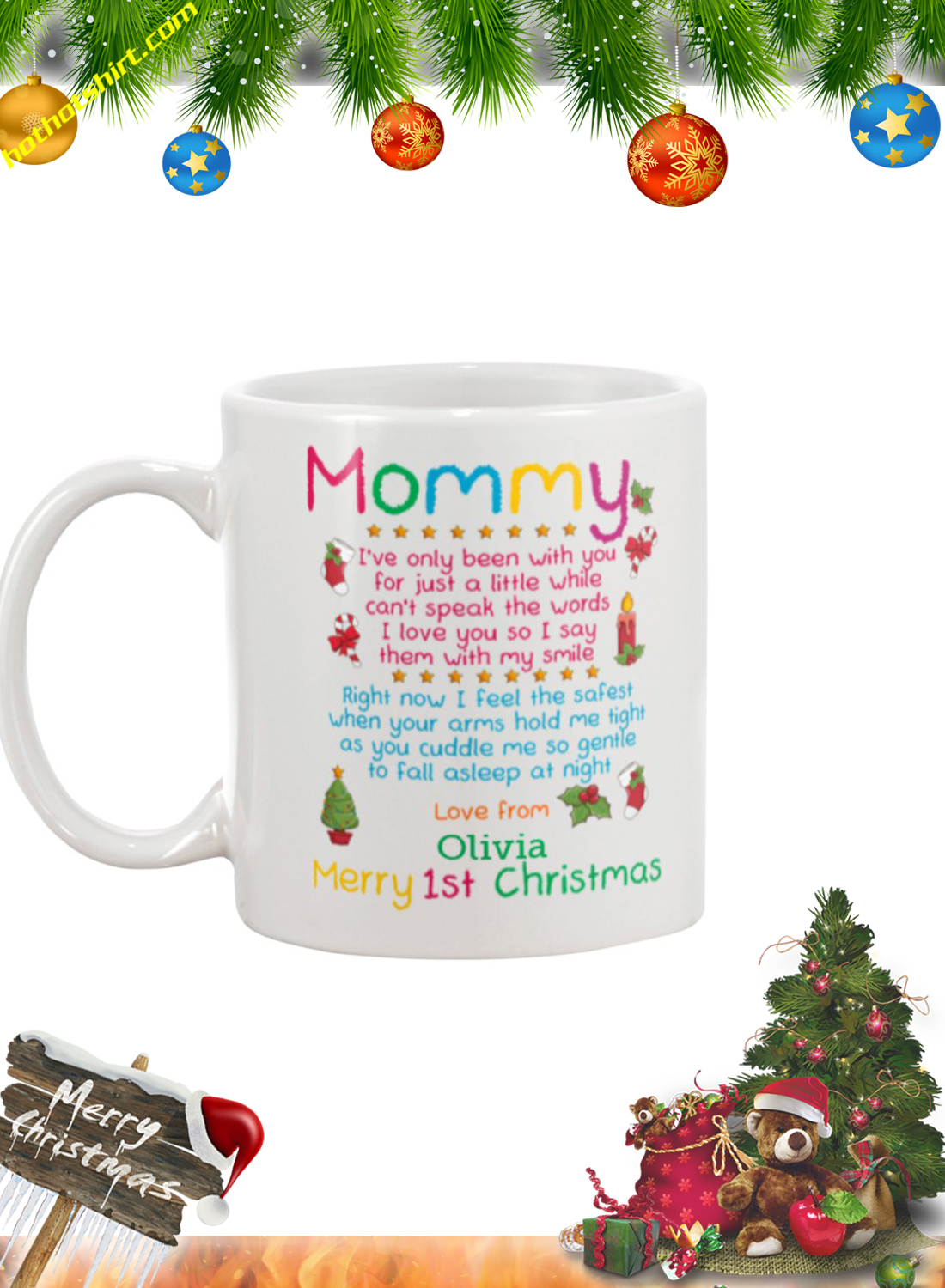 Mommy merry 1st christmas personalized custom name mug