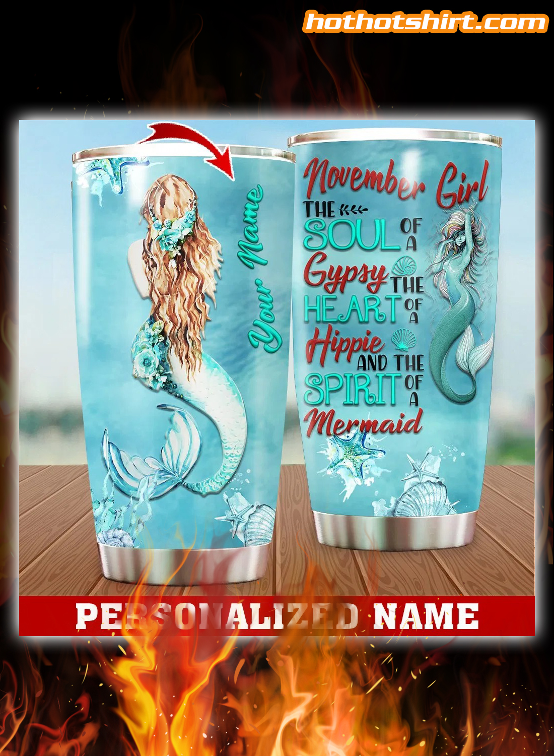 Custom Name October Girl Mermaid Tumbler