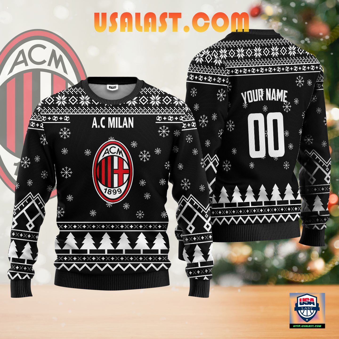 Hot A.C Milan Personalized Ugly Christmas Sweater Black Version