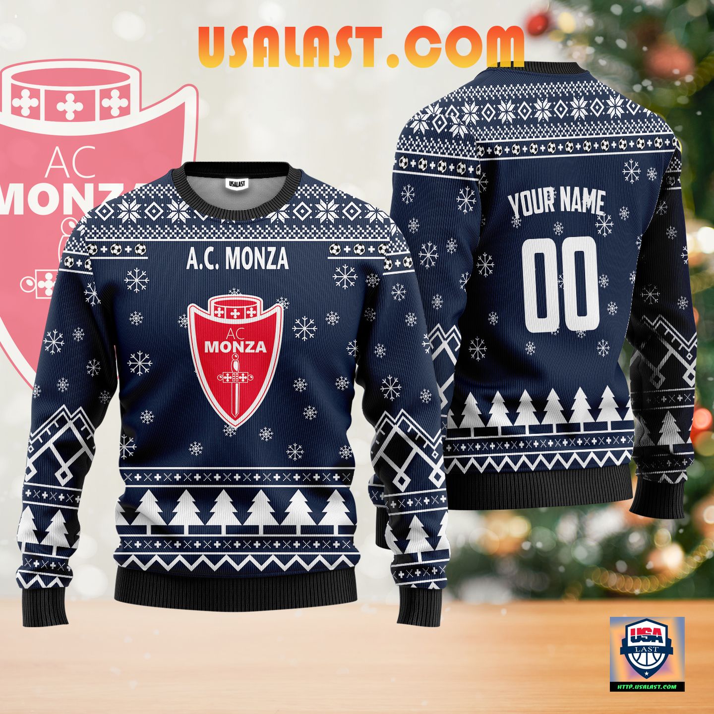 Best A.C Monza Personalized Ugly Christmas Sweater Blue Version