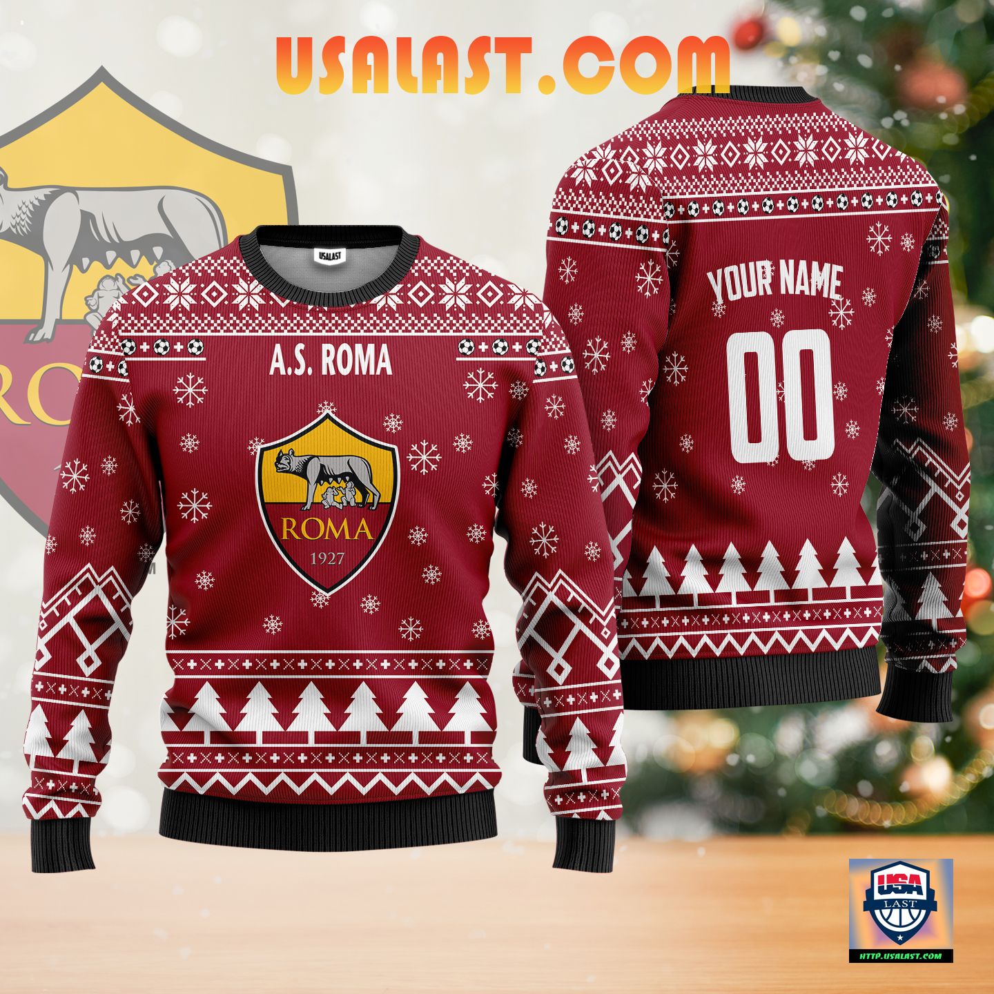 Amazing A.S Roma Personalized Ugly Christmas Sweater Red Version