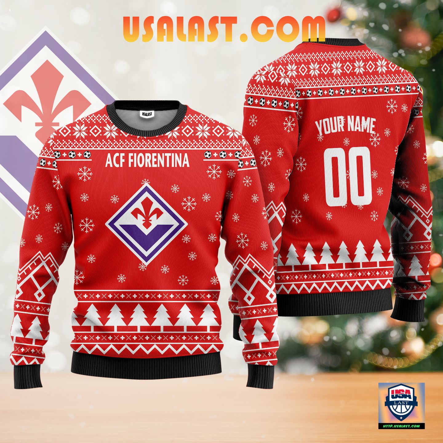 (Big Sale) ACF Fiorentina Personalized Ugly Christmas Sweater Red Version