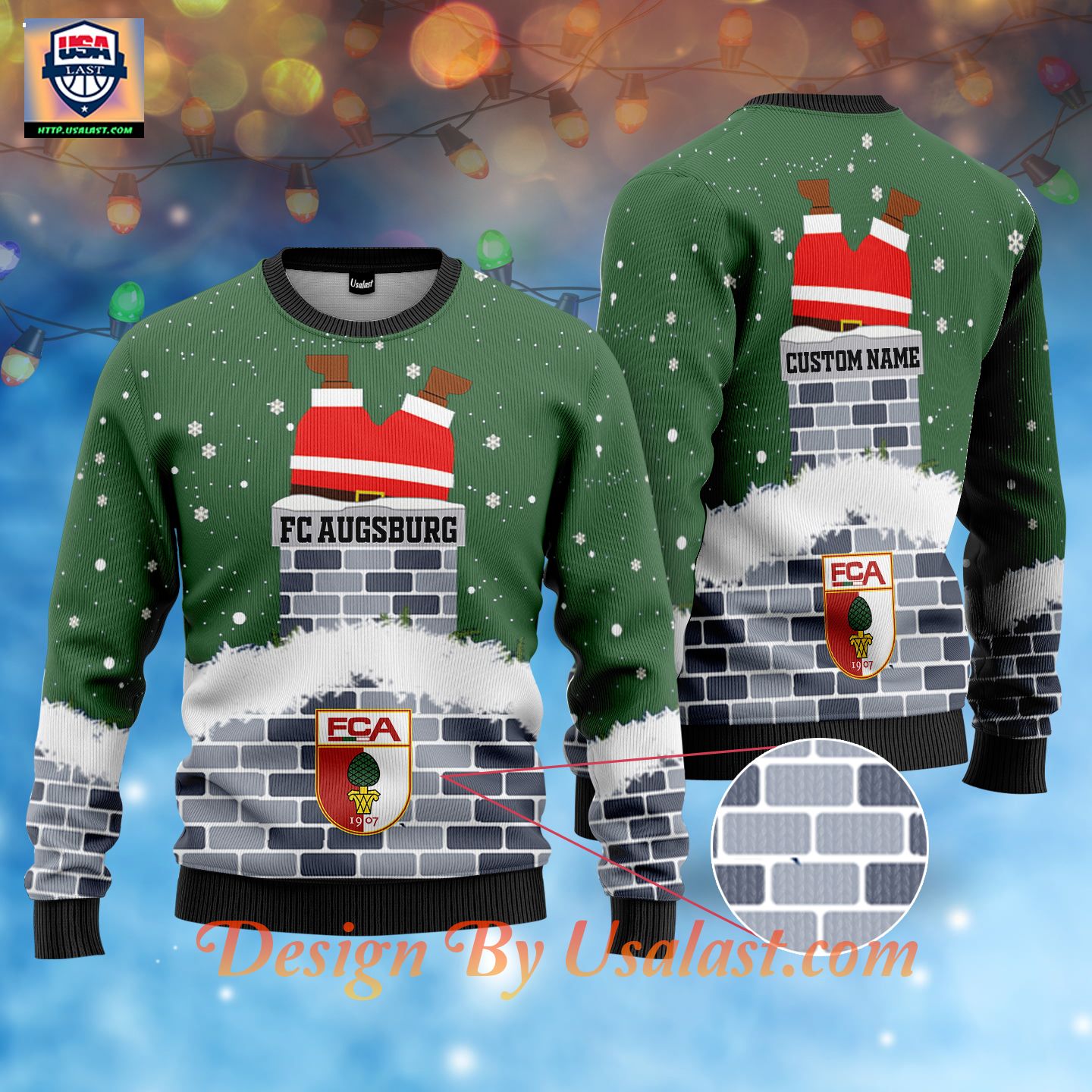 Esty FC Augsburg Custom Name Ugly Christmas Sweater – Green Version