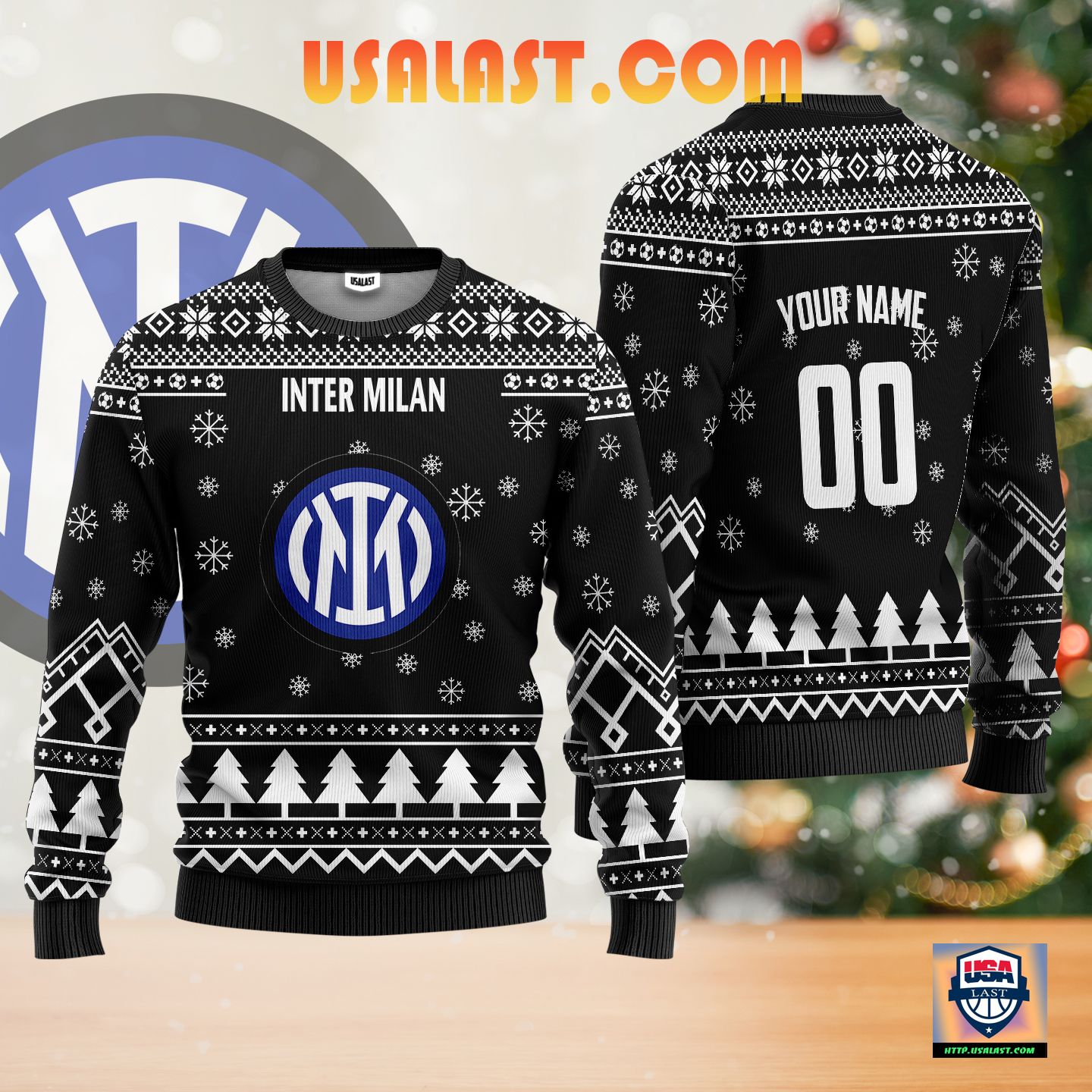 2022 Hot Sale Inter Milan Personalized Ugly Christmas Sweater Black Version