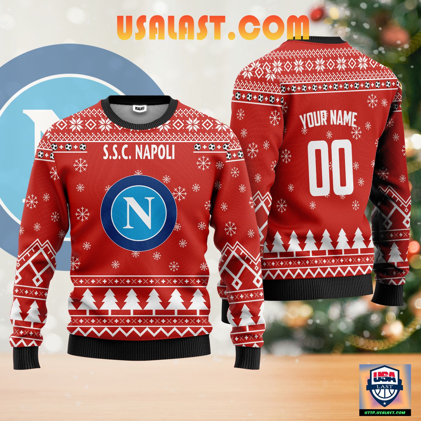 Best Sale S.S.C Napoli Personalized Ugly Christmas Sweater Red Version