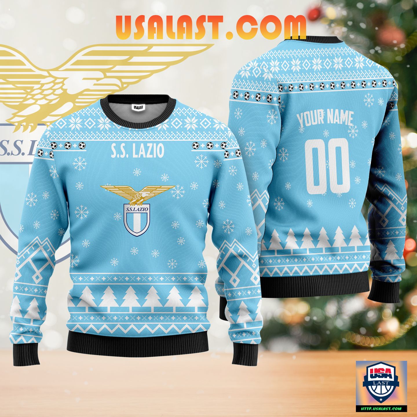 Unique S.S. Lazio Personalized Ugly Christmas Sweater Blue Version